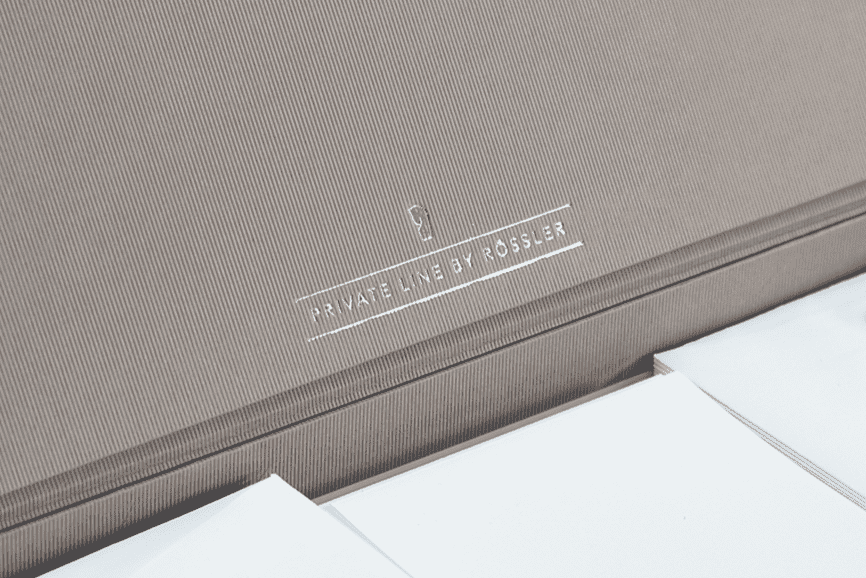 Personalisierbare Briefpapier Kassette | Edles Papier in Creme | 60 Stück | taupe