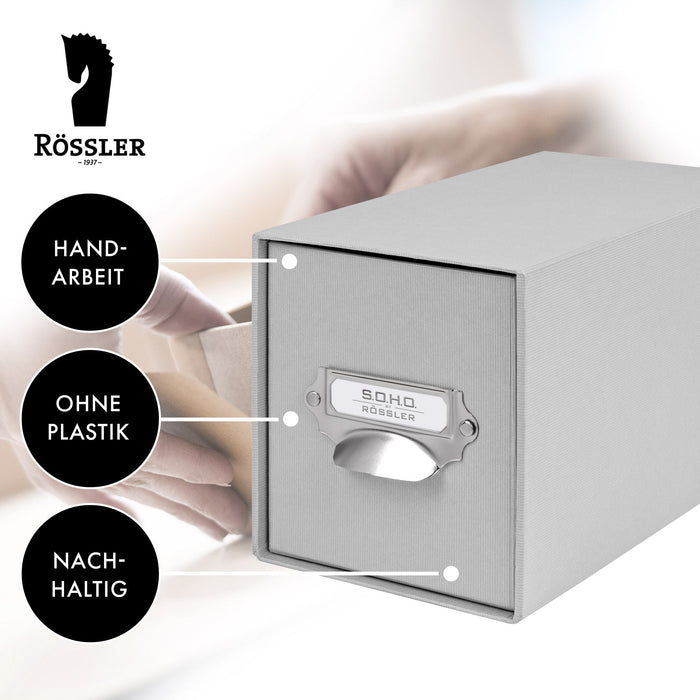 1er Schubladenbox für CDs, Stone-Grau, Mit Griff. Handarbeit, ohne Plastik und Nachhaltig.